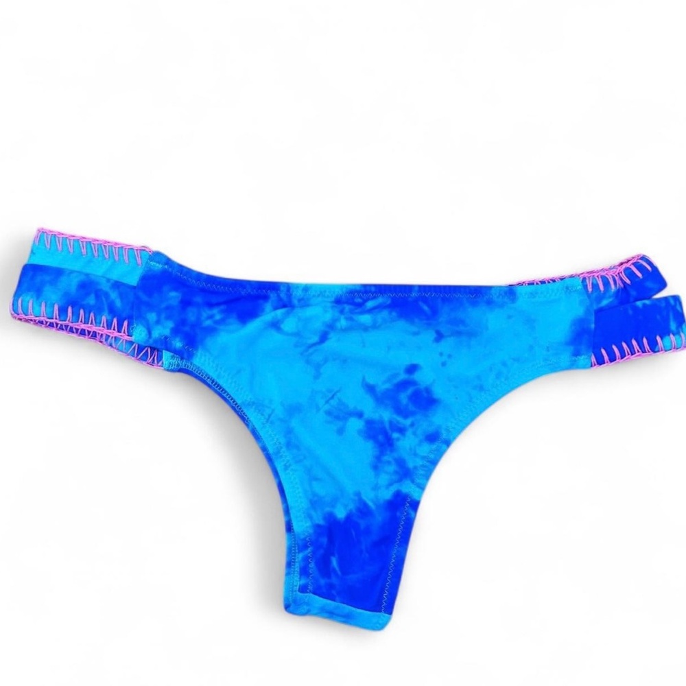Blue tie dye with pink stitching Shade & Shore bikini bottoms size XS - Picture 2 of 4